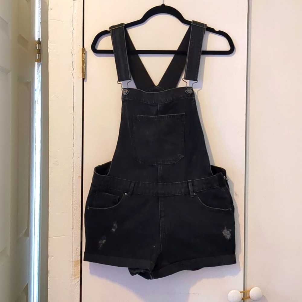 Black Denim Shorteralls Overalls Shorts